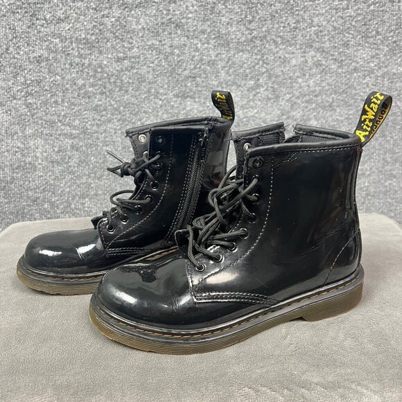 Dr. Martens KID Leather Lace Up Combat Boots size 3 ankle zipper JY004 - Picture 1 of 7